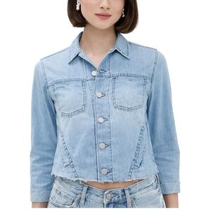 L’AGENCE Janelle Denim Jacket Women’s Large Light Wash Slim Fit Raw Hem